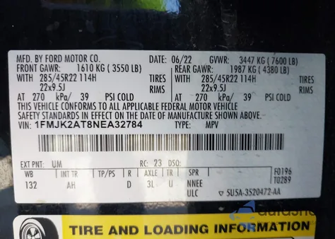 2022 Ford Expedition Limited Max z USA, uszkodzony, nr VIN 1FMJK2AT8NEA32784